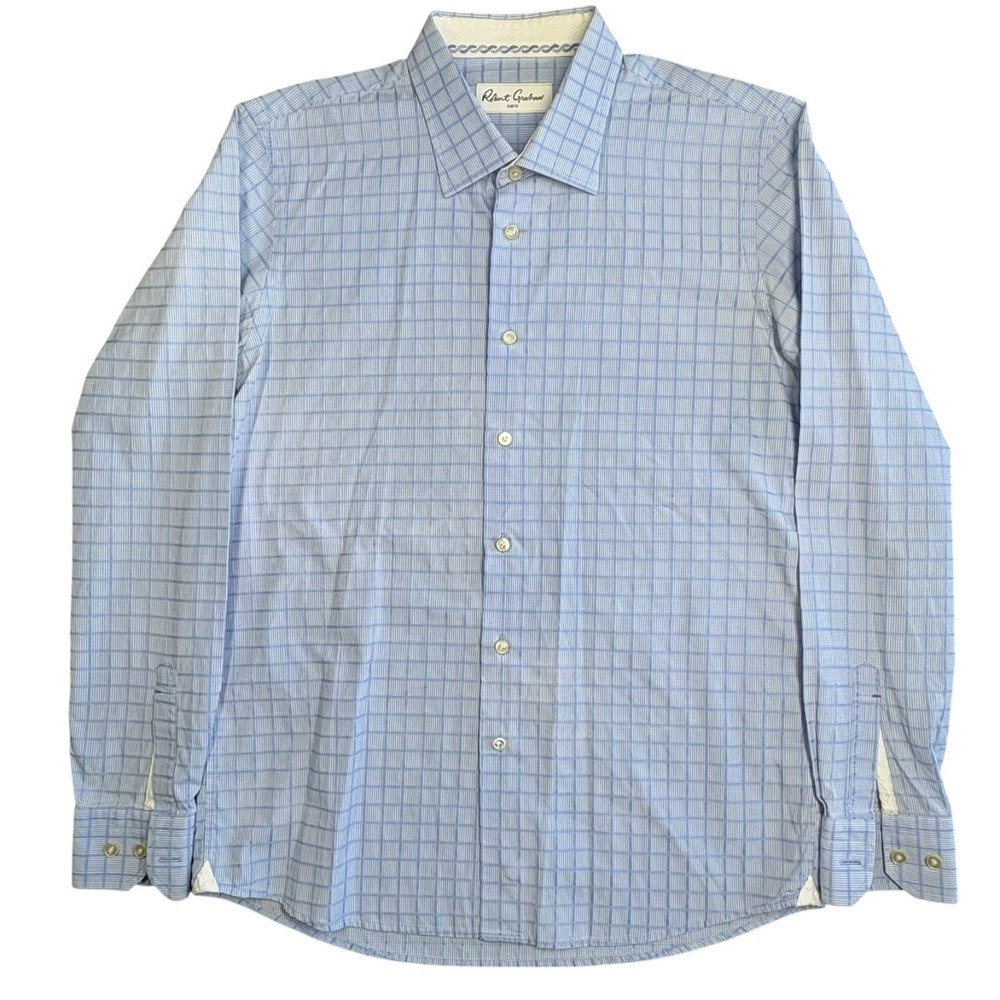 Robert Graham Long Sleeve Shirt Mens XL* Light Blue Check Spread Collar Snap - Picture 1 of 14